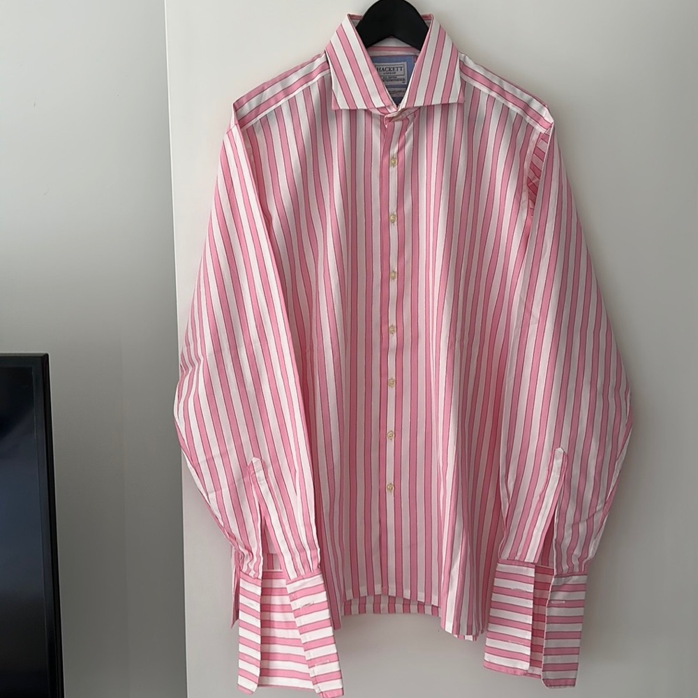 Hackett London Men’s cotton pink stripe shirt with French cuffs